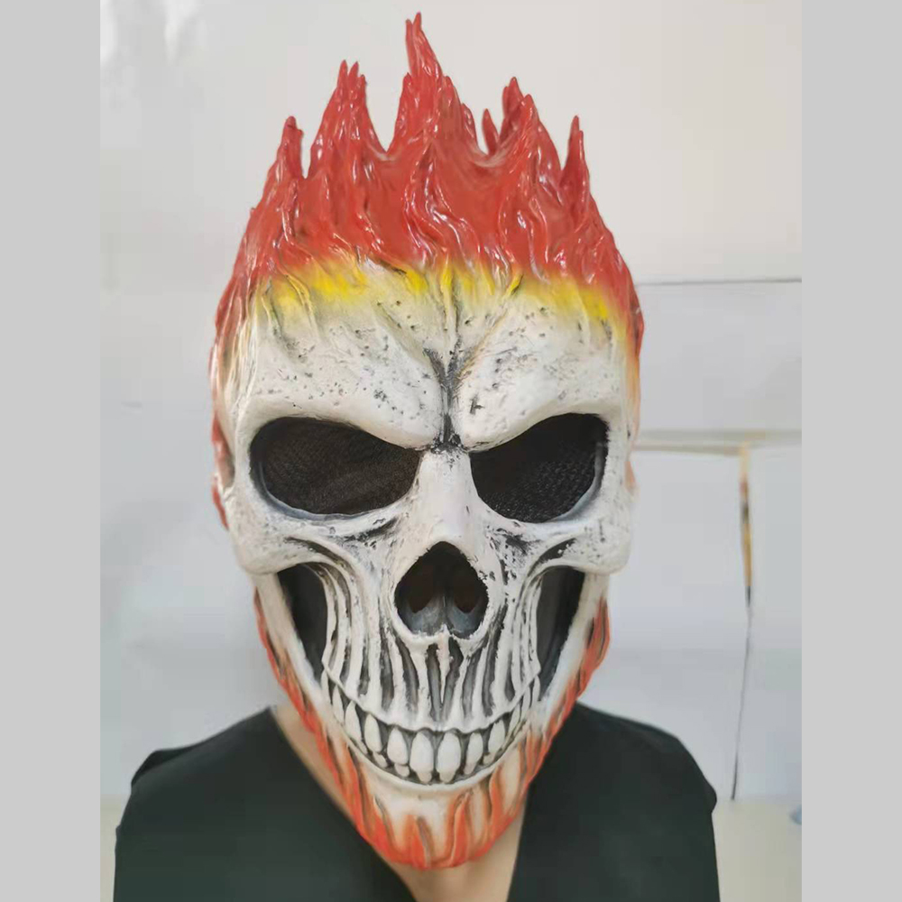 Halloween Ghost Rider Red And Blue Flame Skull Mask Horror Ghost Full ...